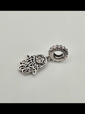 Chamilia Hamsa Hand Dangle Charm | Sterling Silver 925 | Swarovski Crystal